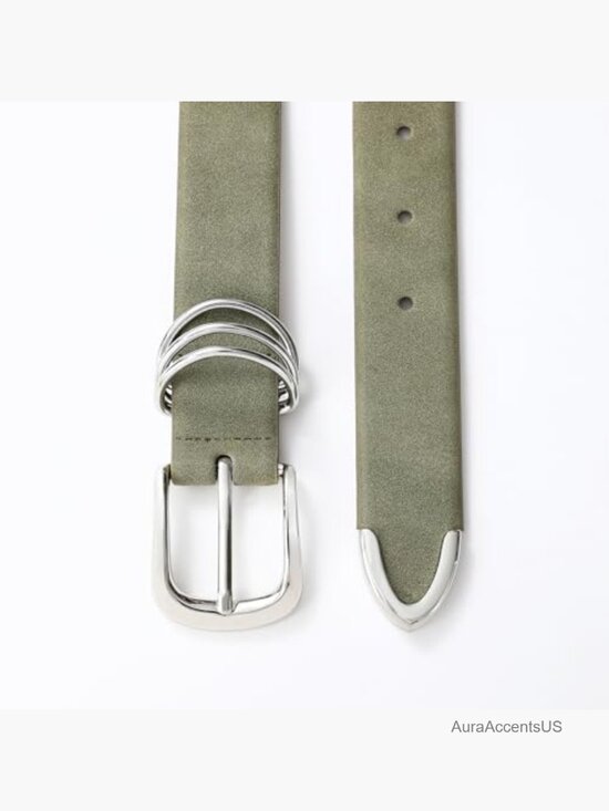 Genuine Leather Belt with Gold Buckle, Suede Waist Belt for Women main image 5